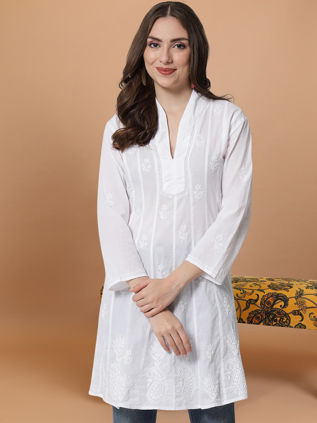 Hand Embroidered Women  Chikankari Cotton Tunic-PC1974