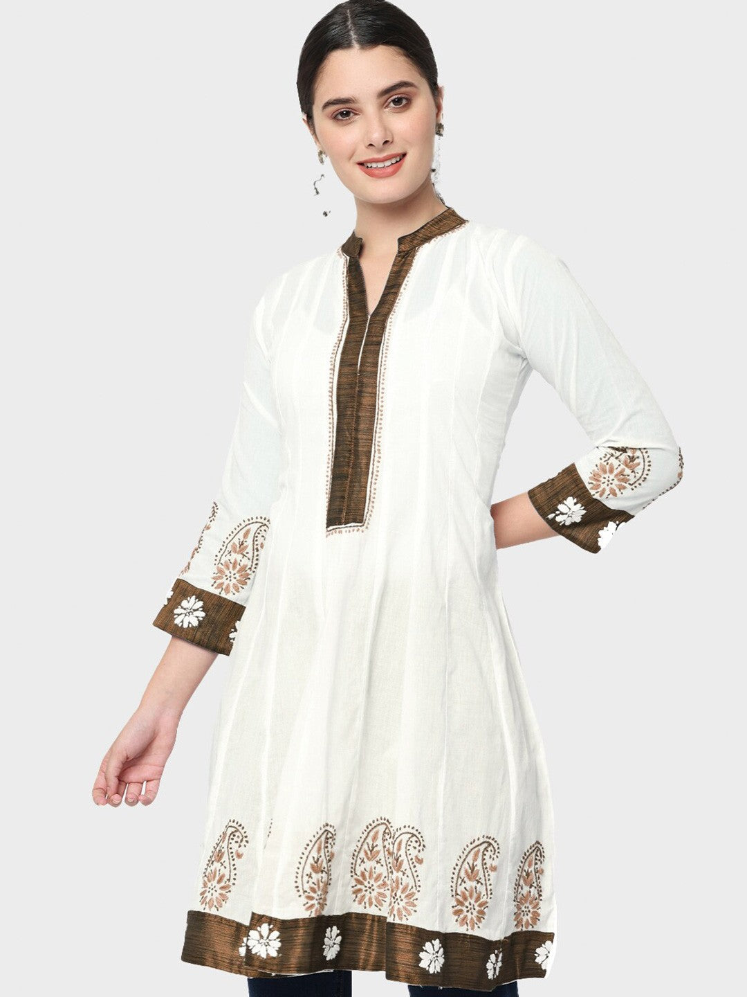 Women Hand Embroidered Chikankari Cotton Kurti PC1976-WHITE