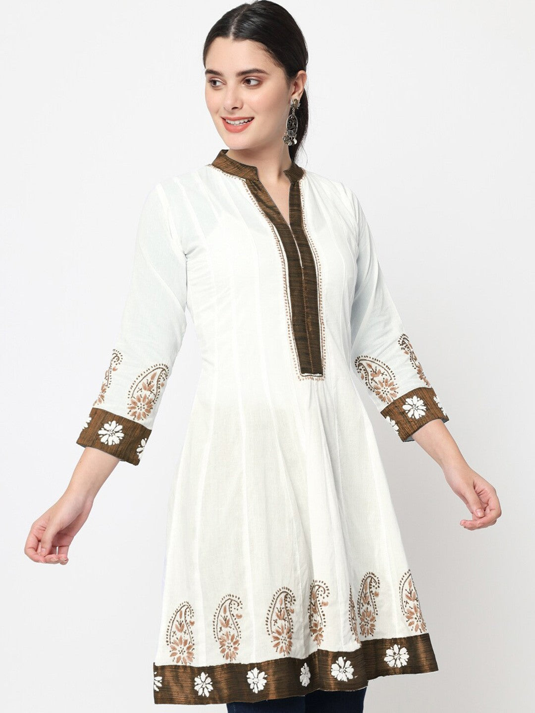 Women Hand Embroidered Chikankari Cotton Kurti PC1976-WHITE