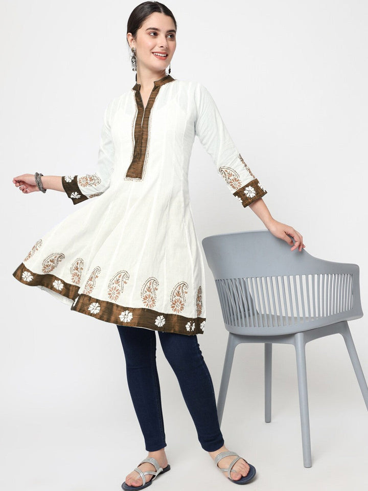 Women Hand Embroidered Chikankari Cotton Kurti PC1976-WHITE