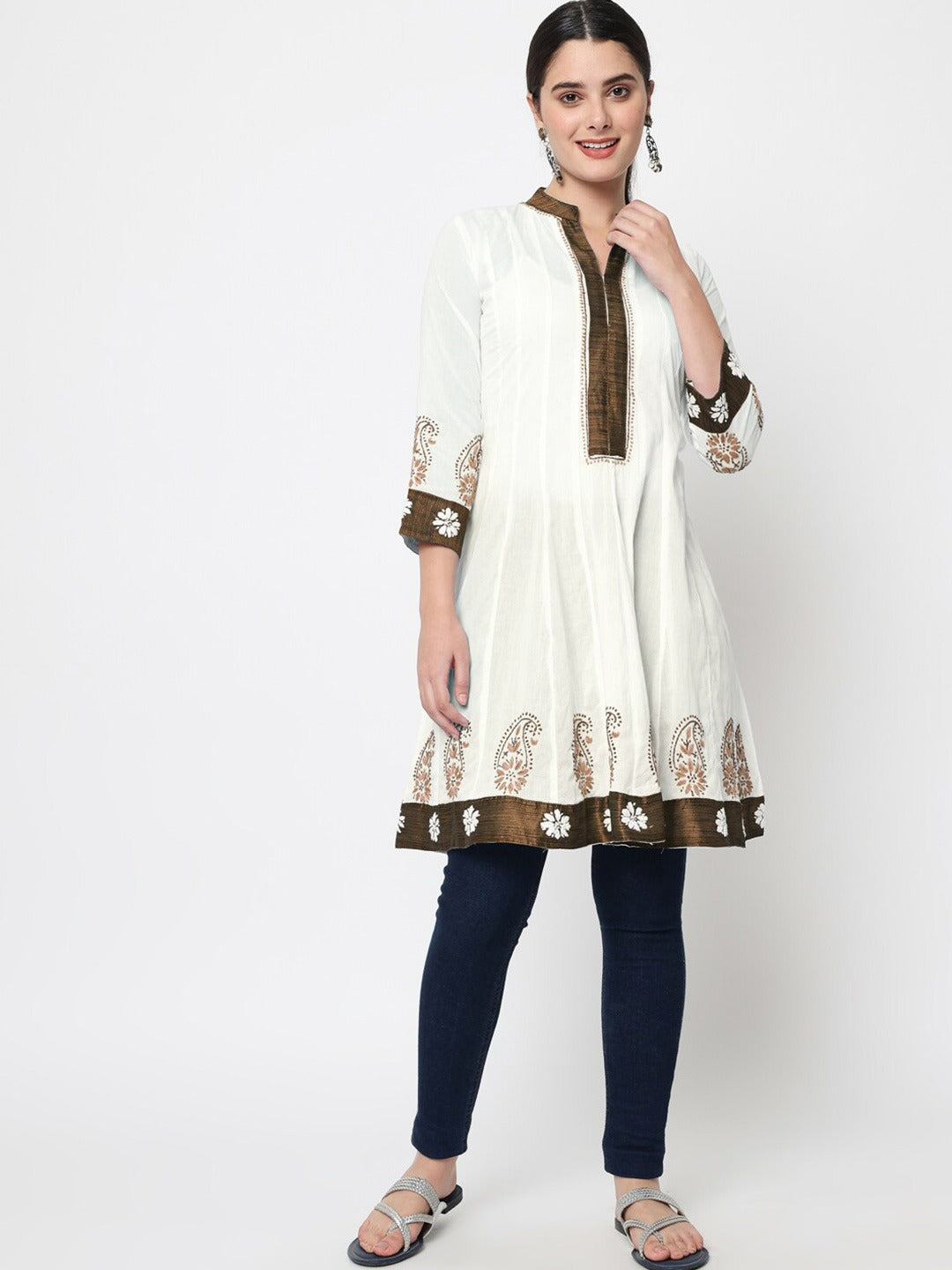 Women Hand Embroidered Chikankari Cotton Kurti PC1976-WHITE