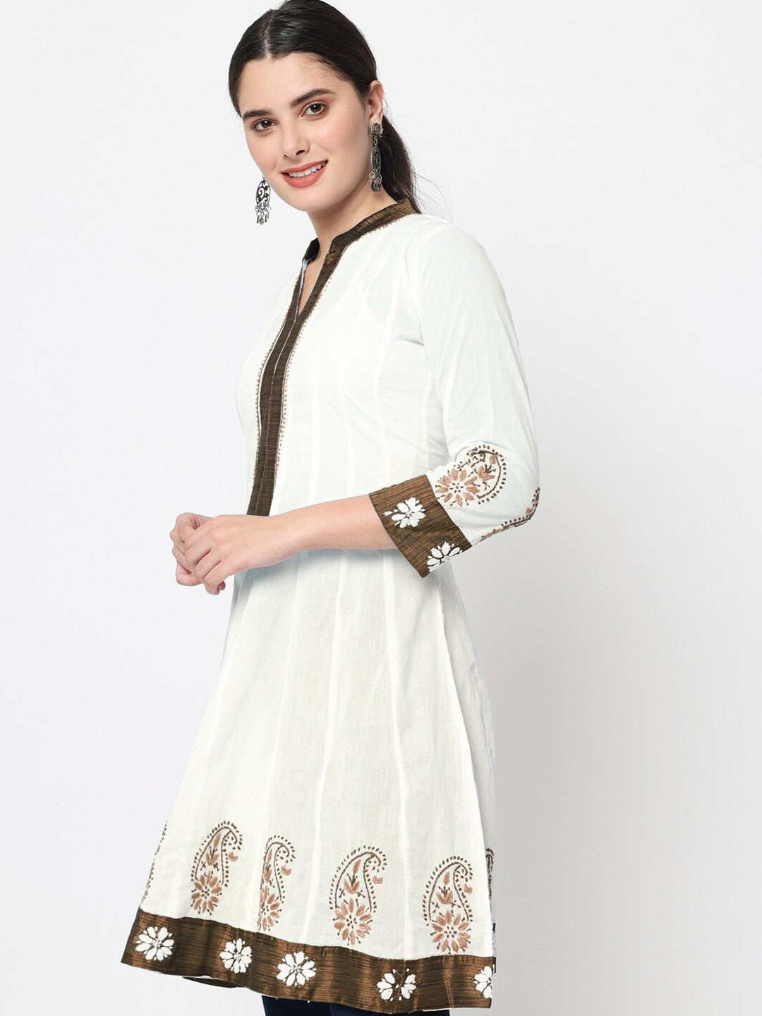 Women Hand Embroidered Chikankari Cotton Kurti PC1976-WHITE