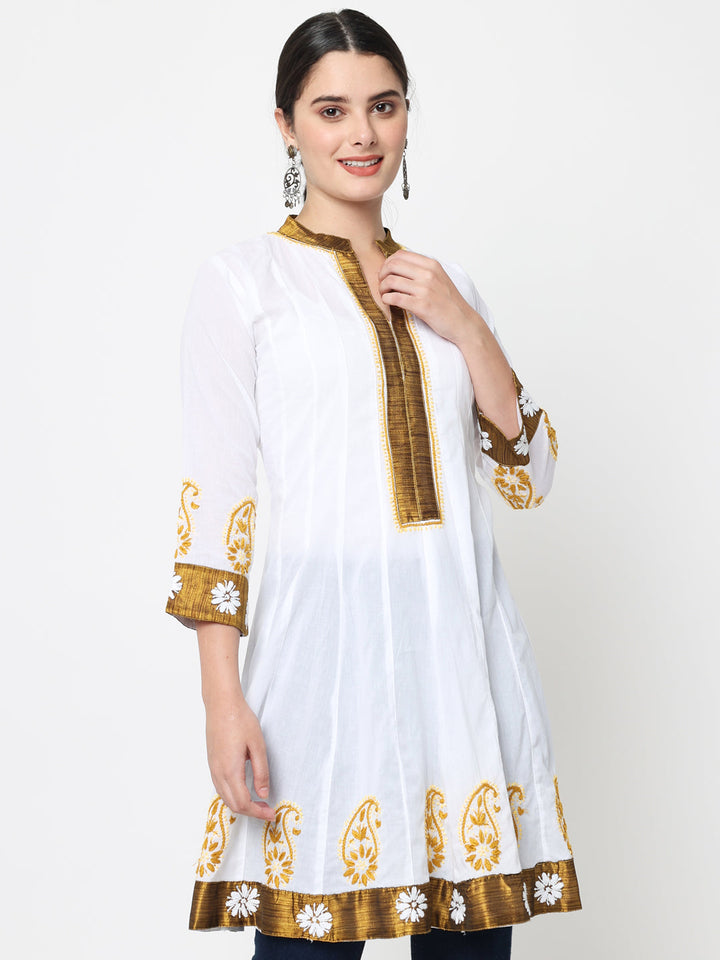 Women Hand Embroidered Chikankari Cotton Kurti PC1976-WHITE