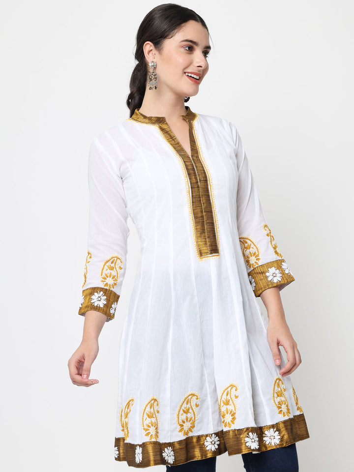 Women Hand Embroidered Chikankari Cotton Kurti PC1976-WHITE