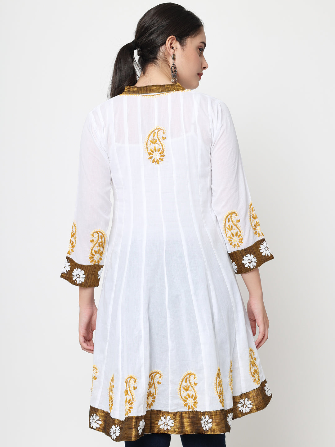 Women Hand Embroidered Chikankari Cotton Kurti PC1976-WHITE