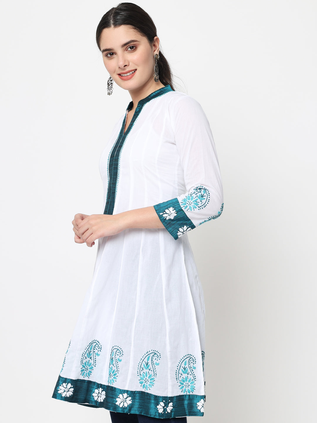 Women Hand Embroidered Chikankari Cotton Kurti PC1976-WHITE