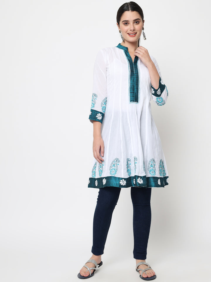 Women Hand Embroidered Chikankari Cotton Kurti PC1976-WHITE