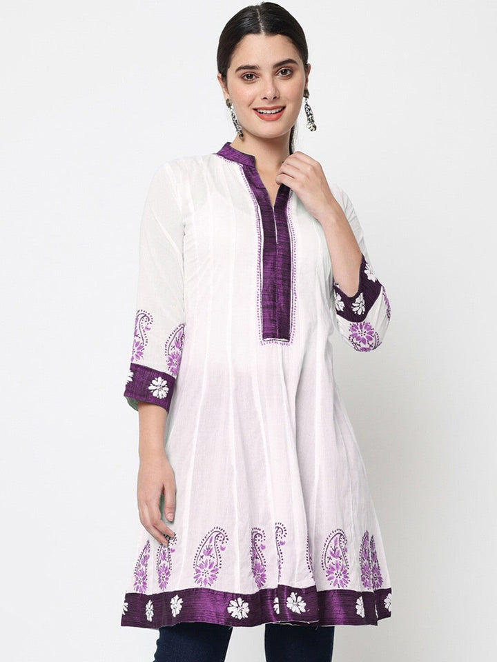 Women Hand Embroidered Chikankari Cotton Kurti PC1976-WHITE