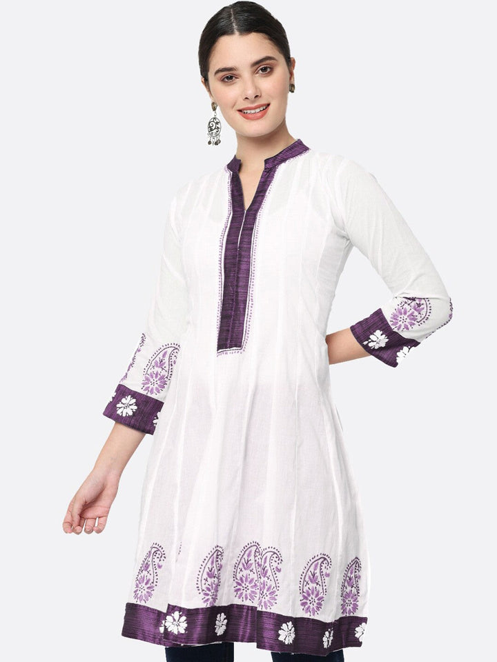 Women Hand Embroidered Chikankari Cotton Kurti PC1976-WHITE