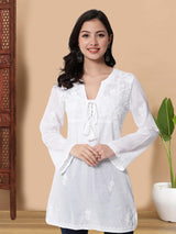White Ethnic Motifs Chikankari Cotton Kurti
