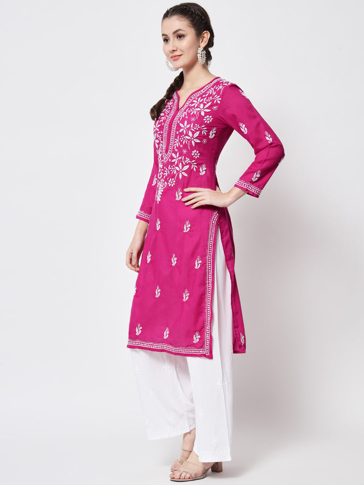 Hand Embroidered Chikankari Cotton Straight Kurta- PC3372