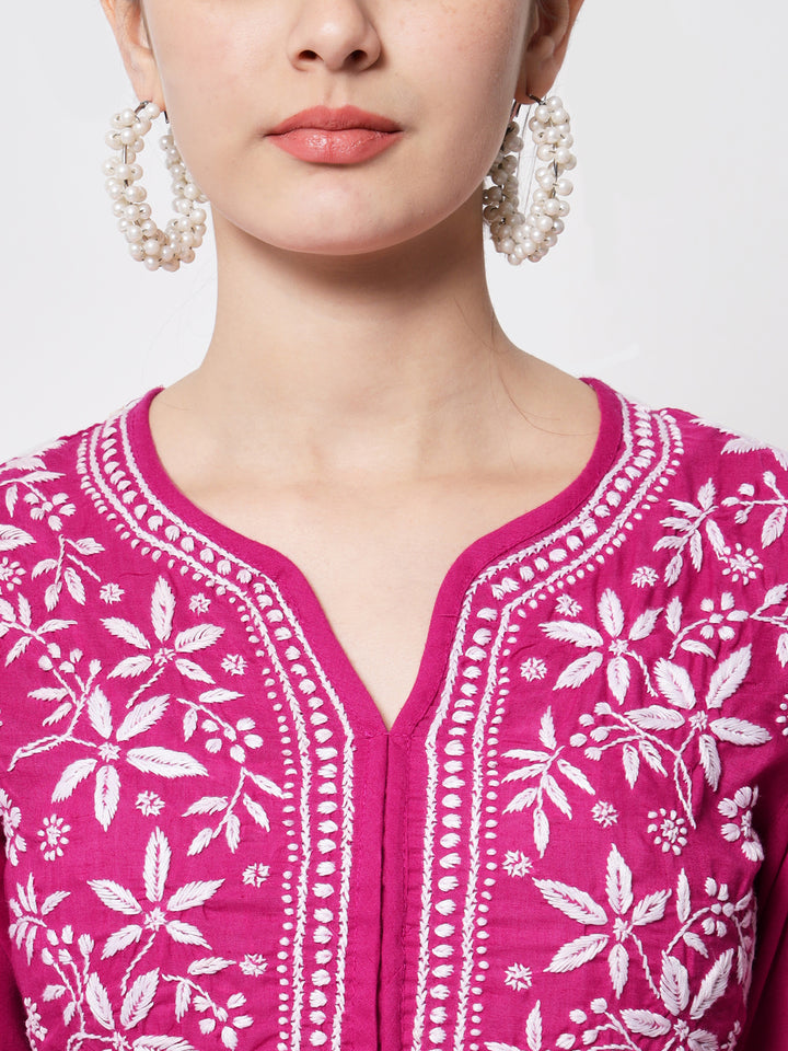 Hand Embroidered Chikankari Cotton Straight Kurta- PC3372