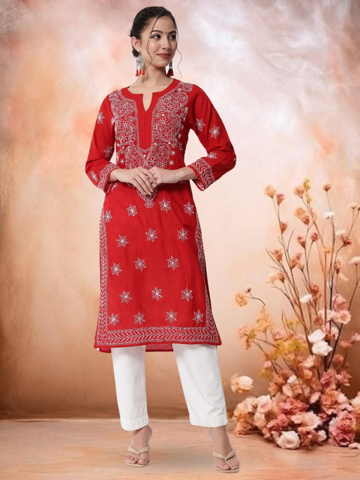 Hand Embroidered Cotton Straight Kurta-PC3435