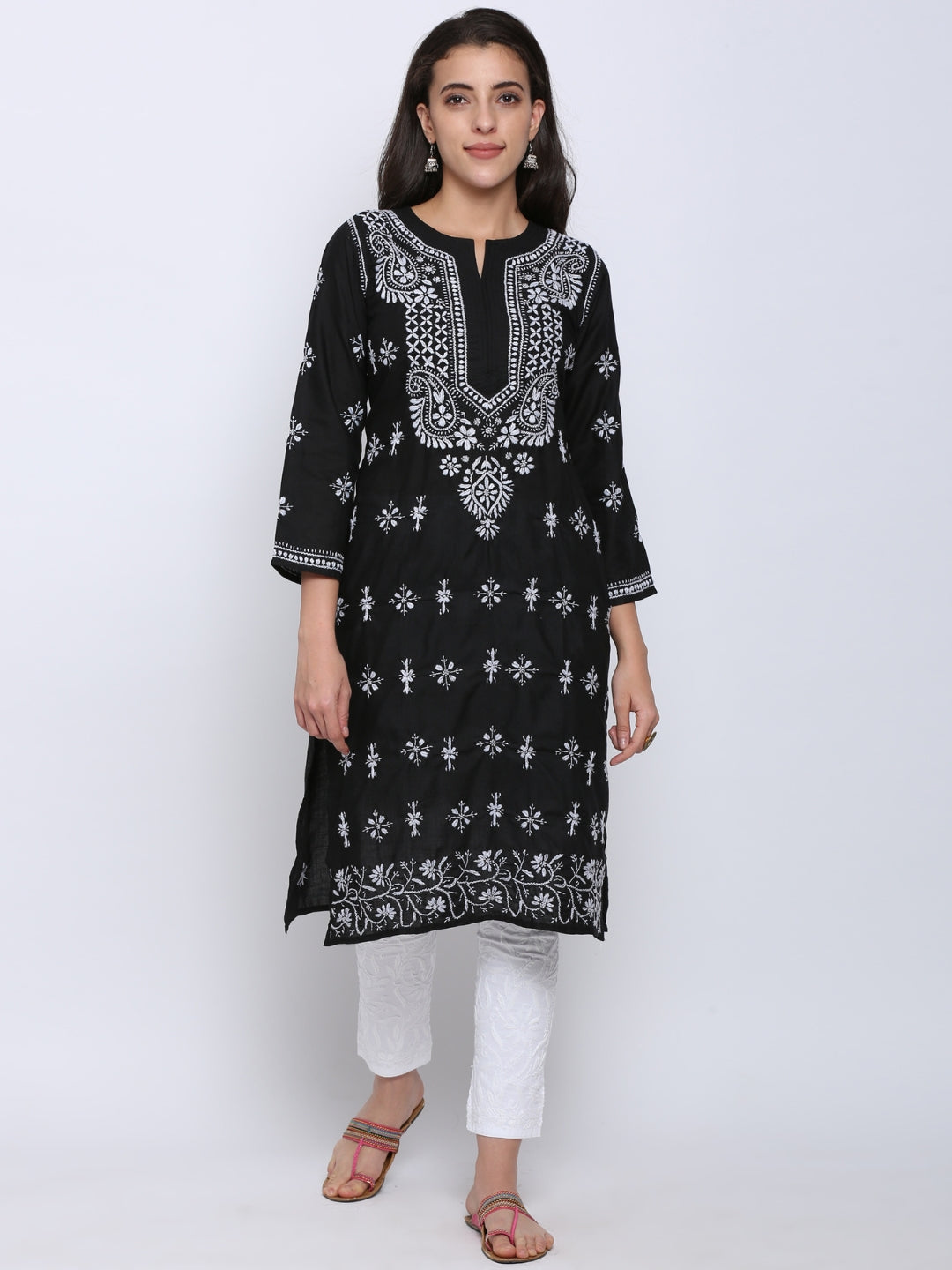 Chikankari Hand Embroidered Cotton Straight Kurta-PC3438