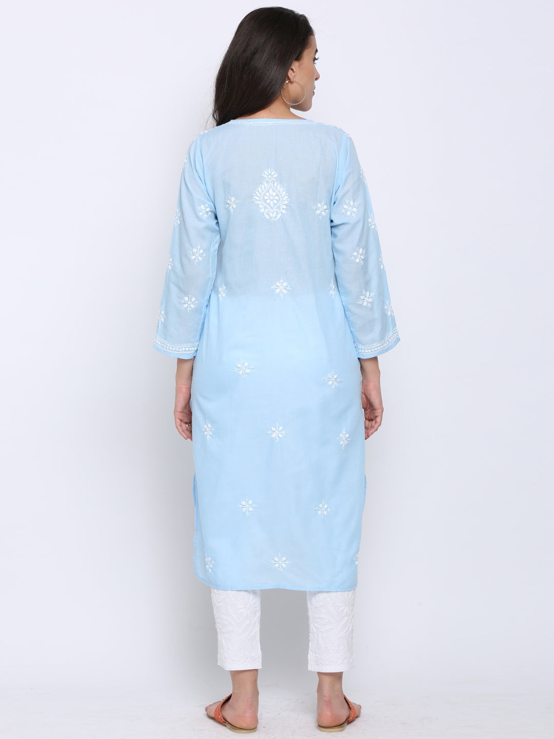 Chikankari Hand Embroidered Cotton Straight Kurta-PC3438