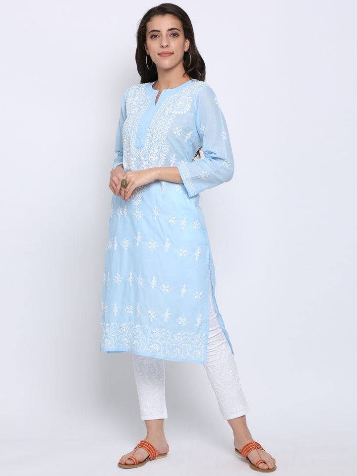 Chikankari Hand Embroidered Cotton Straight Kurta-PC3438