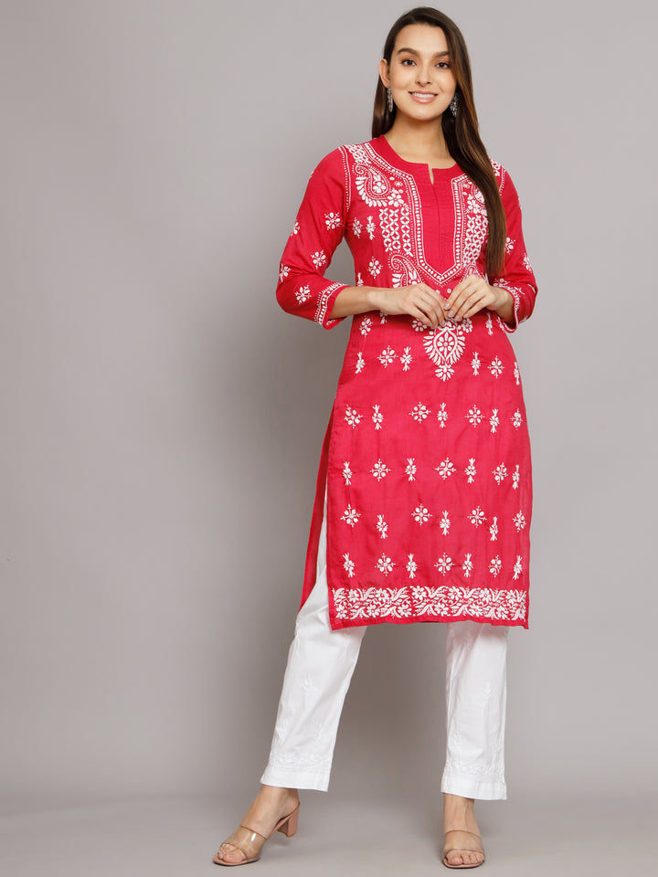 Chikankari Hand Embroidered Cotton Straight Kurta-PC3438