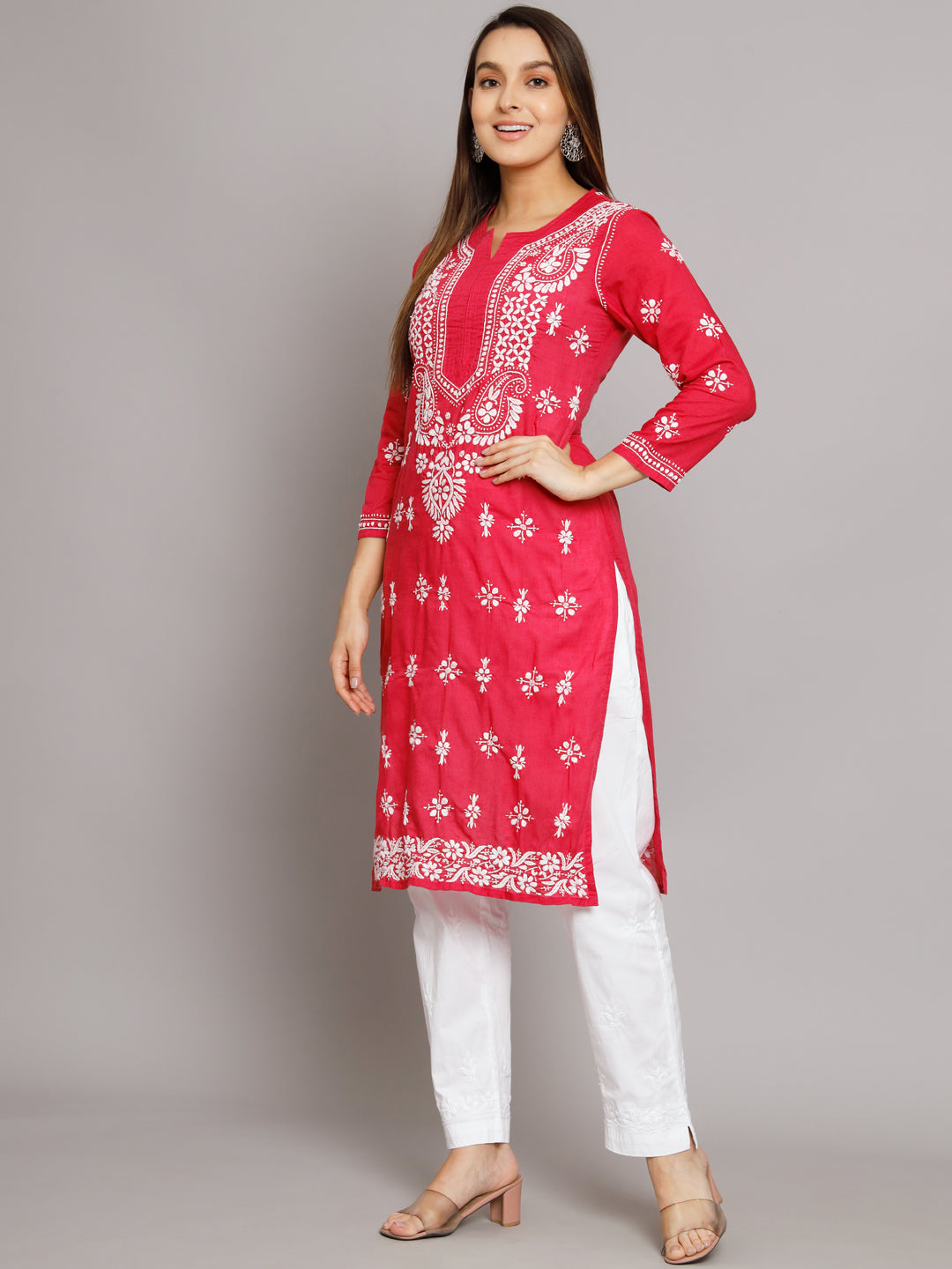 Chikankari Hand Embroidered Cotton Straight Kurta-PC3438