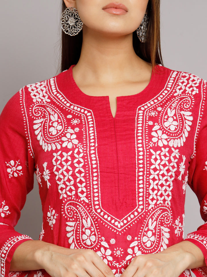 Chikankari Hand Embroidered Cotton Straight Kurta-PC3438