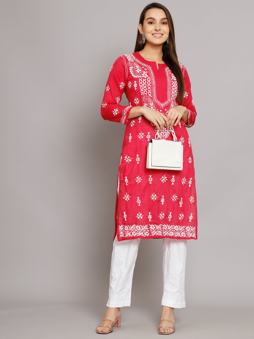 Chikankari Hand Embroidered Cotton Straight Kurta-PC3438