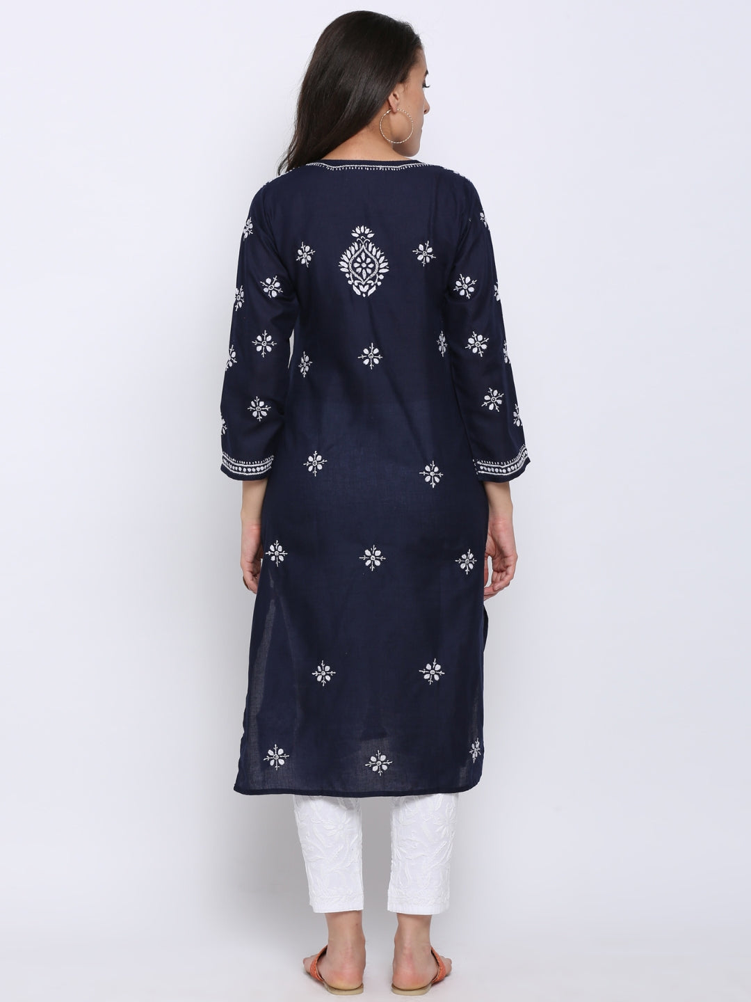 Chikankari Hand Embroidered Cotton Straight Kurta-PC3438