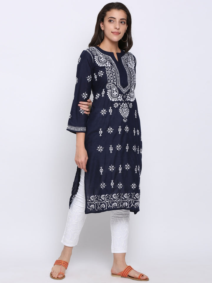 Chikankari Hand Embroidered Cotton Straight Kurta-PC3438