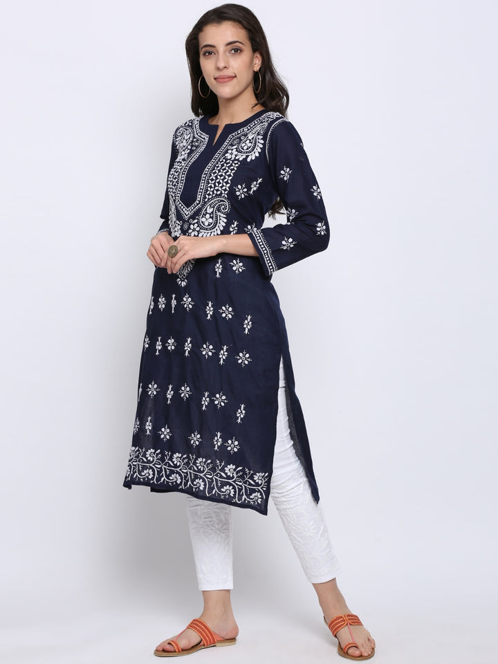 Chikankari Hand Embroidered Cotton Straight Kurta-PC3438