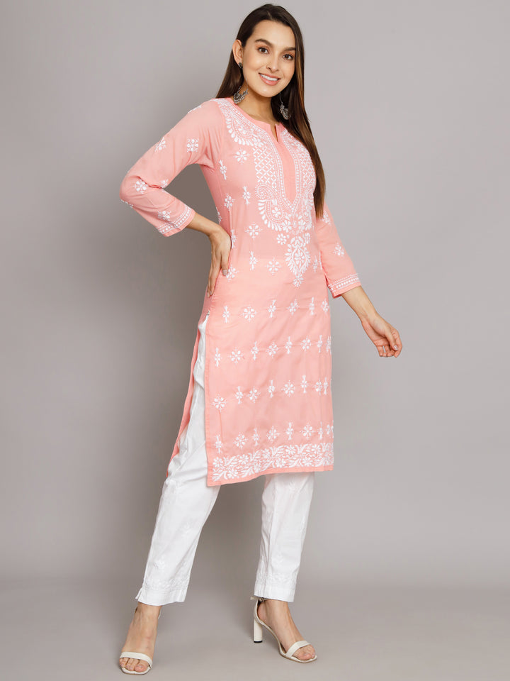 Chikankari Hand Embroidered Cotton Straight Kurta-PC3438