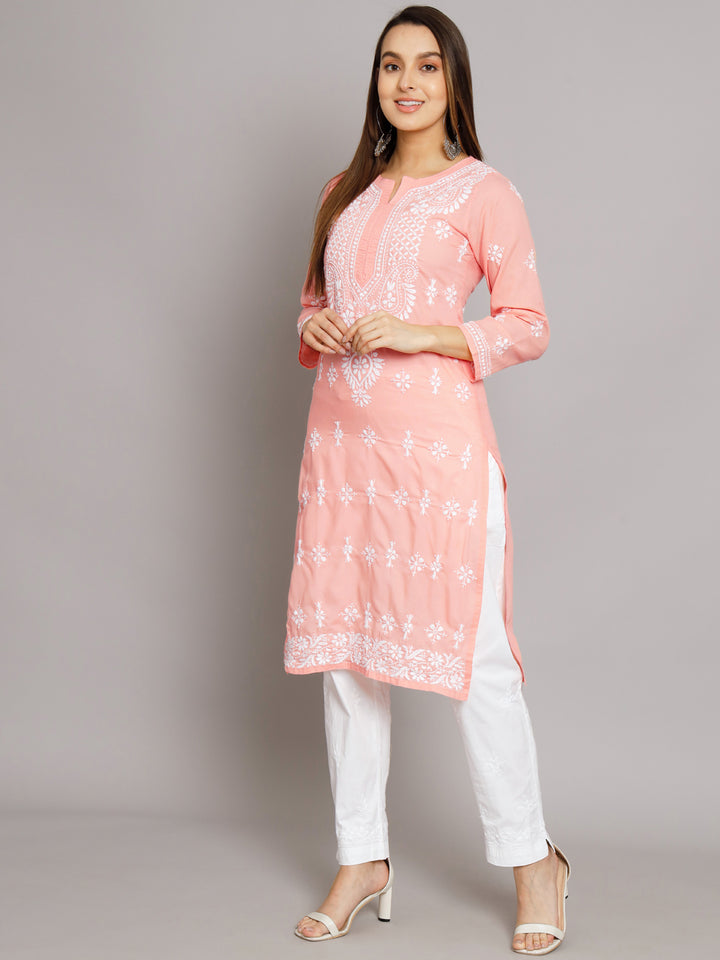 Chikankari Hand Embroidered Cotton Straight Kurta-PC3438