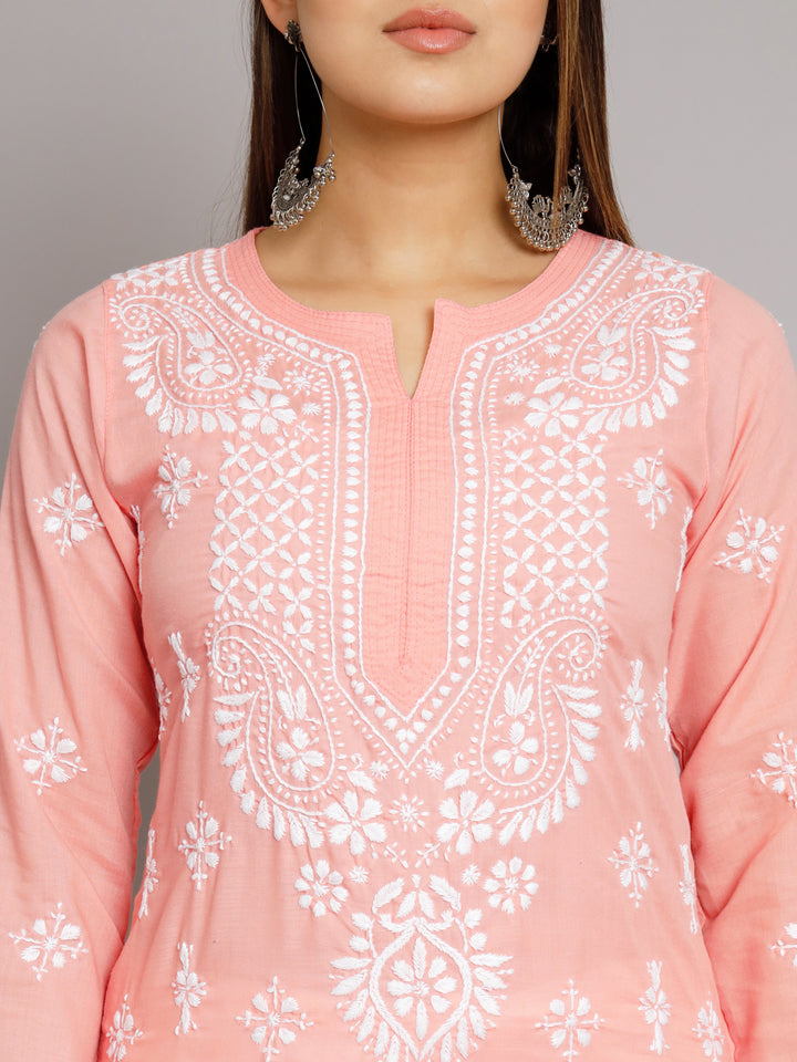 Chikankari Hand Embroidered Cotton Straight Kurta-PC3438