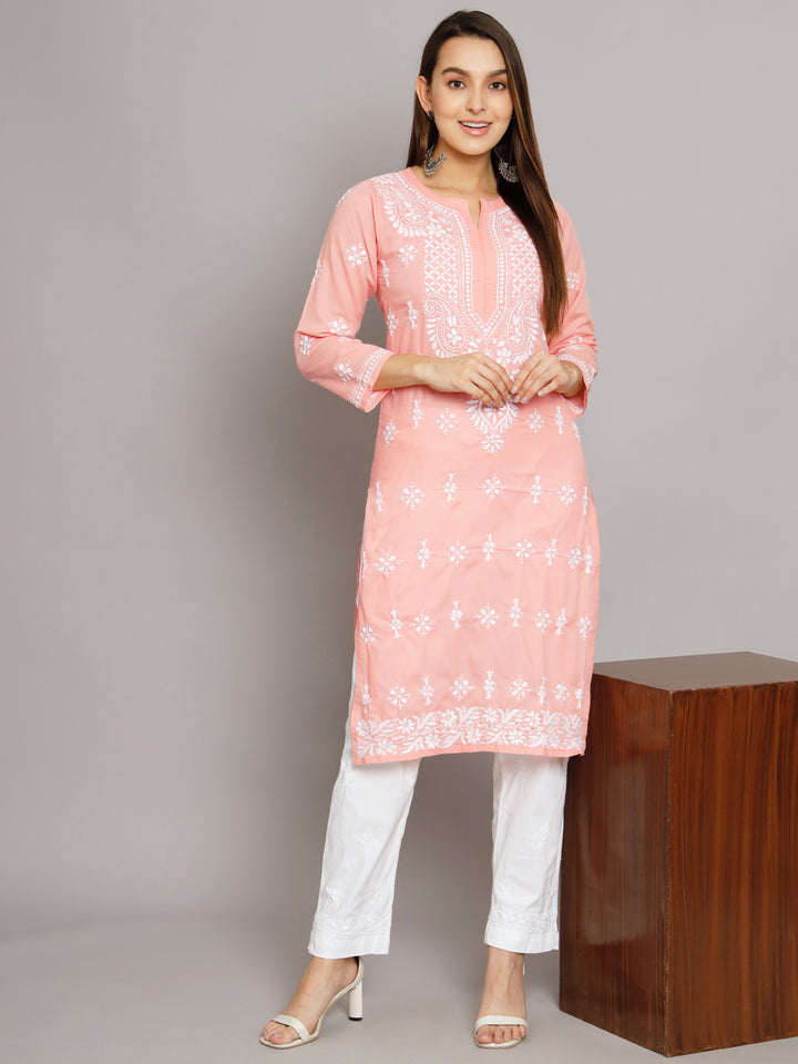 Chikankari Hand Embroidered Cotton Straight Kurta-PC3438