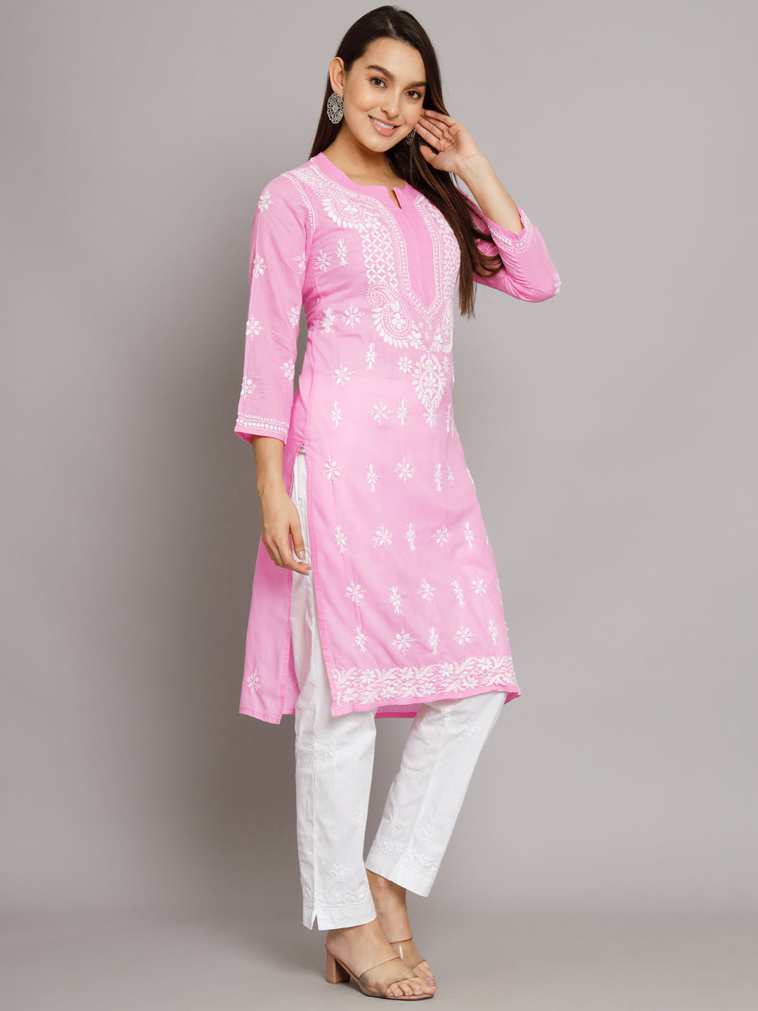 Chikankari Hand Embroidered Cotton Straight Kurta-PC3438