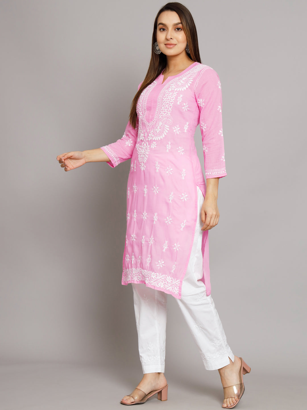 Chikankari Hand Embroidered Cotton Straight Kurta-PC3438