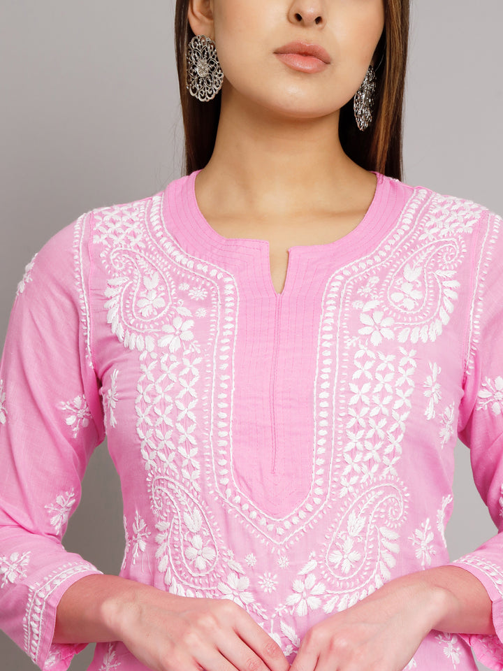 Chikankari Hand Embroidered Cotton Straight Kurta-PC3438