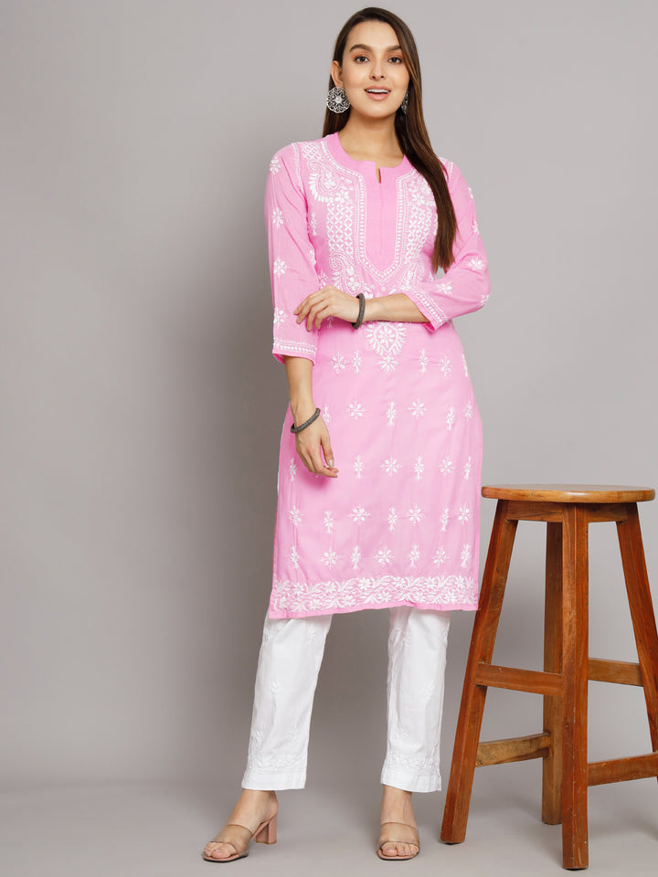 Chikankari Hand Embroidered Cotton Straight Kurta-PC3438