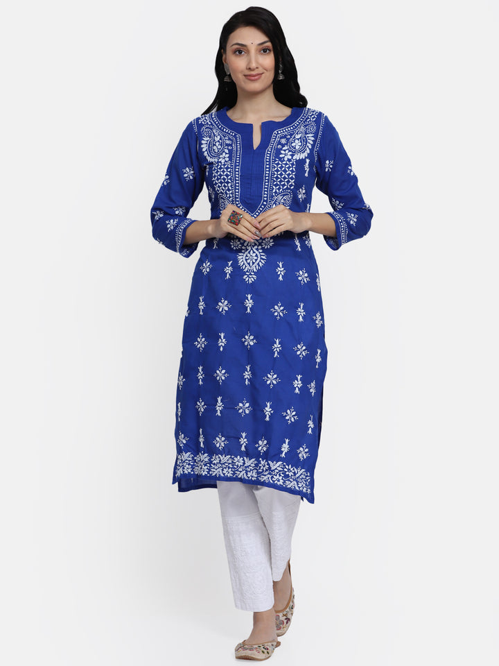 Chikankari Hand Embroidered Cotton Straight Kurta-PC3438