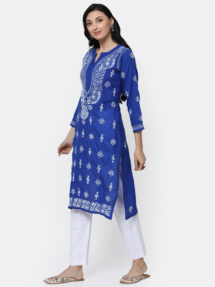 Chikankari Hand Embroidered Cotton Straight Kurta-PC3438