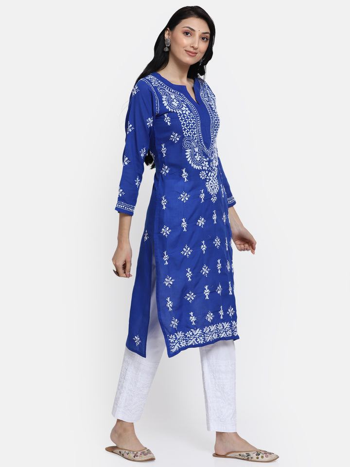 Chikankari Hand Embroidered Cotton Straight Kurta-PC3438