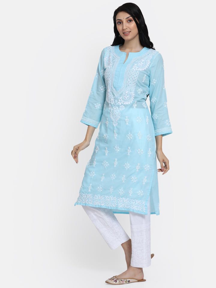 Chikankari Hand Embroidered Cotton Straight Kurta-PC3438