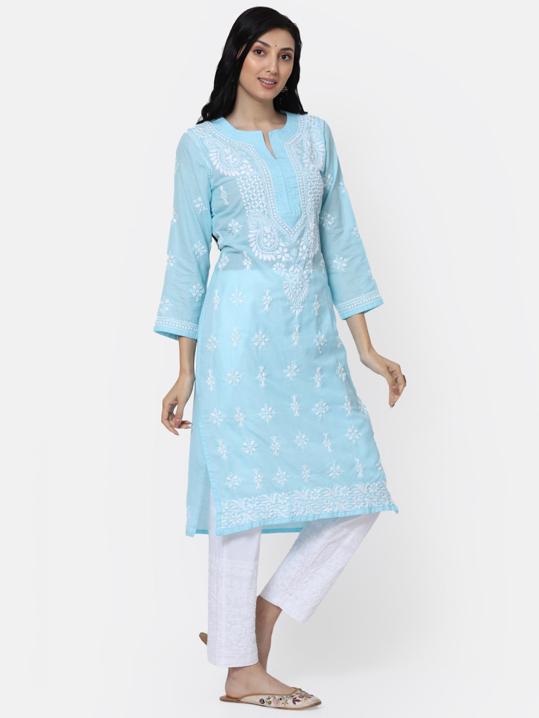 Chikankari Hand Embroidered Cotton Straight Kurta-PC3438