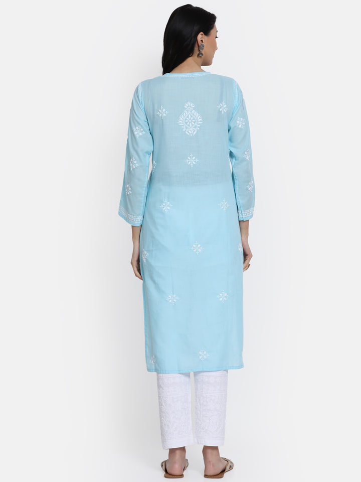 Chikankari Hand Embroidered Cotton Straight Kurta-PC3438