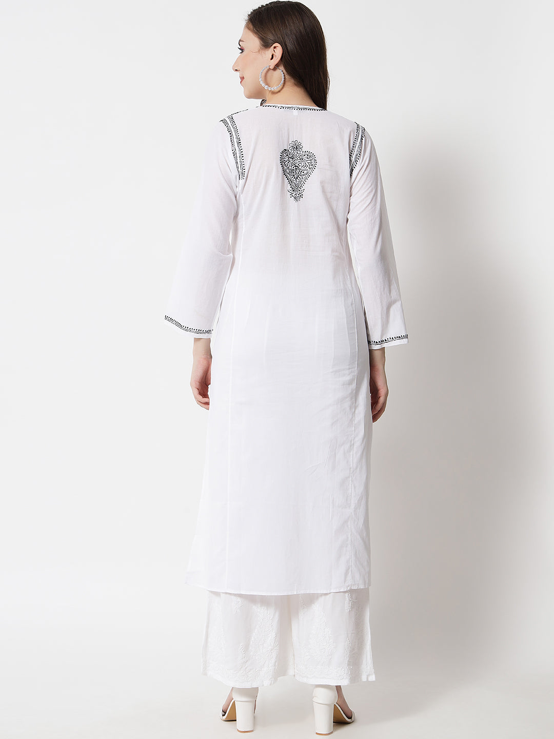 Hand Embroidered White Chikankari Cotton straight Kurta-PC3469