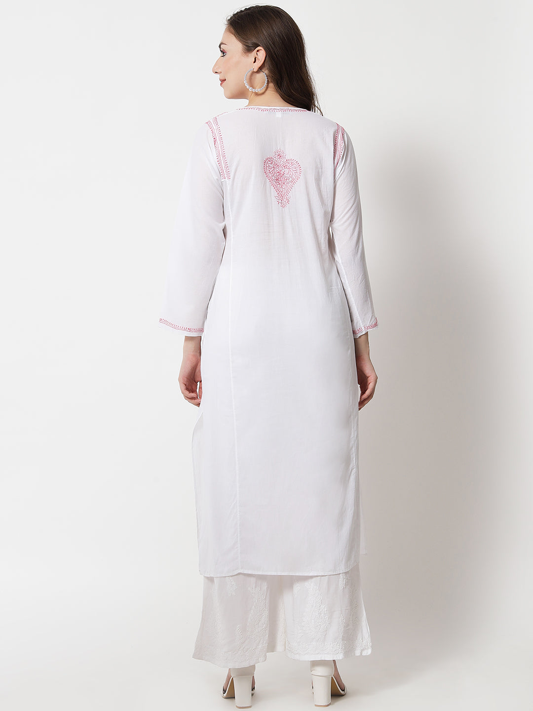 Hand Embroidered White Chikankari Cotton straight Kurta-PC3469