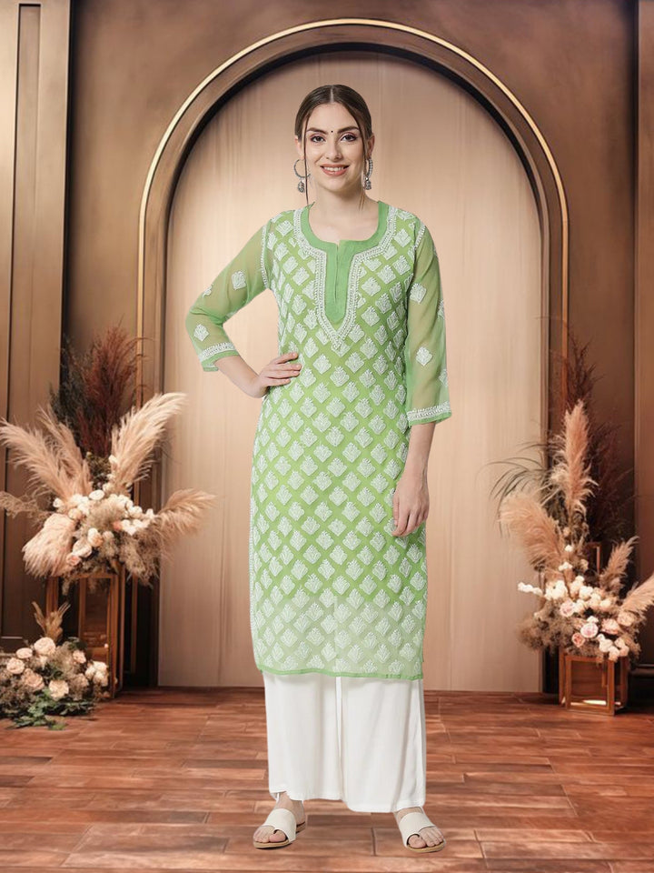 Hand Embroidered Chikankari Georgette Straight Kurta With Matching Slip- PC3484