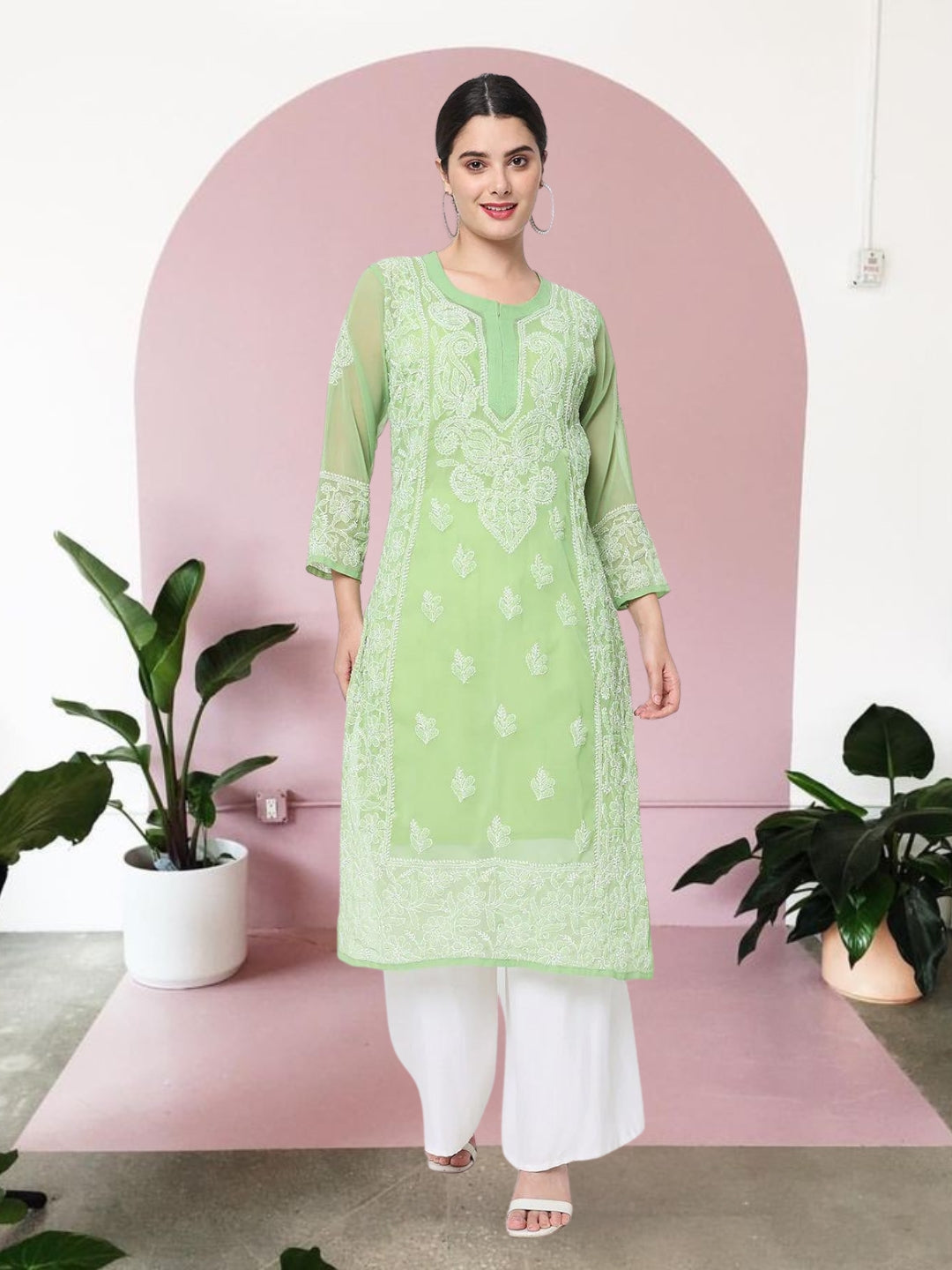 Hand Embroidered Chikankari Georgette straight Kurta With Matching Slip- PC3485