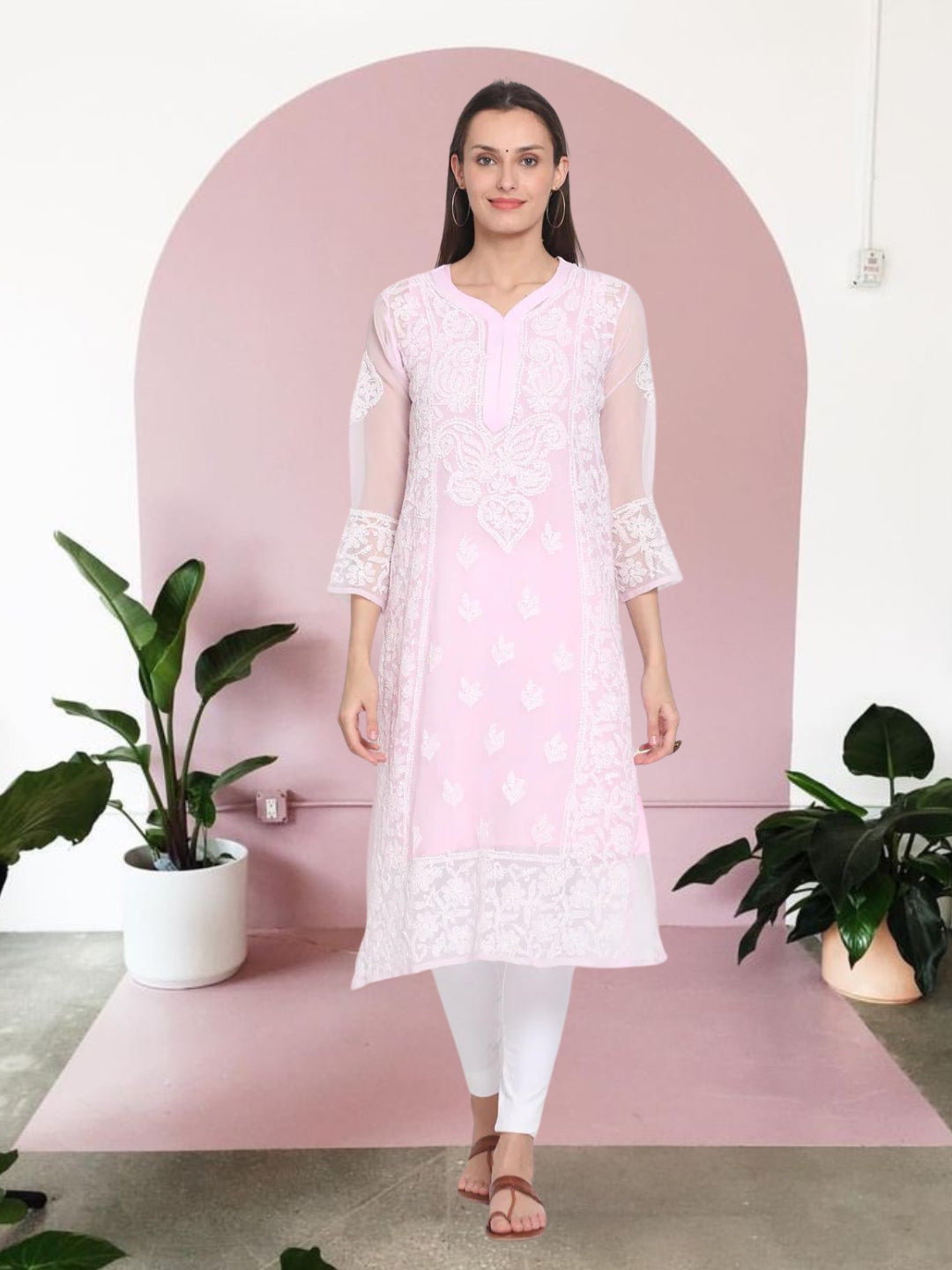 Hand Embroidered Chikankari Georgette straight Kurta With Matching Slip- PC3485