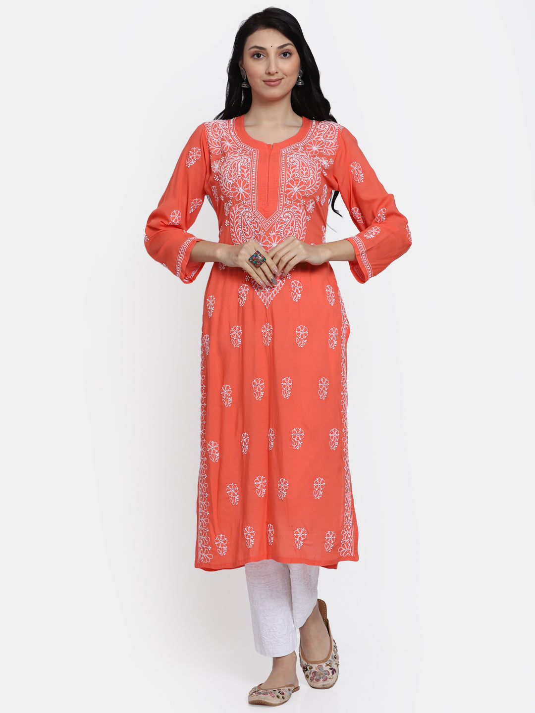 Hand Embroidered Chikankari Modal Straight Kurta- PC3490