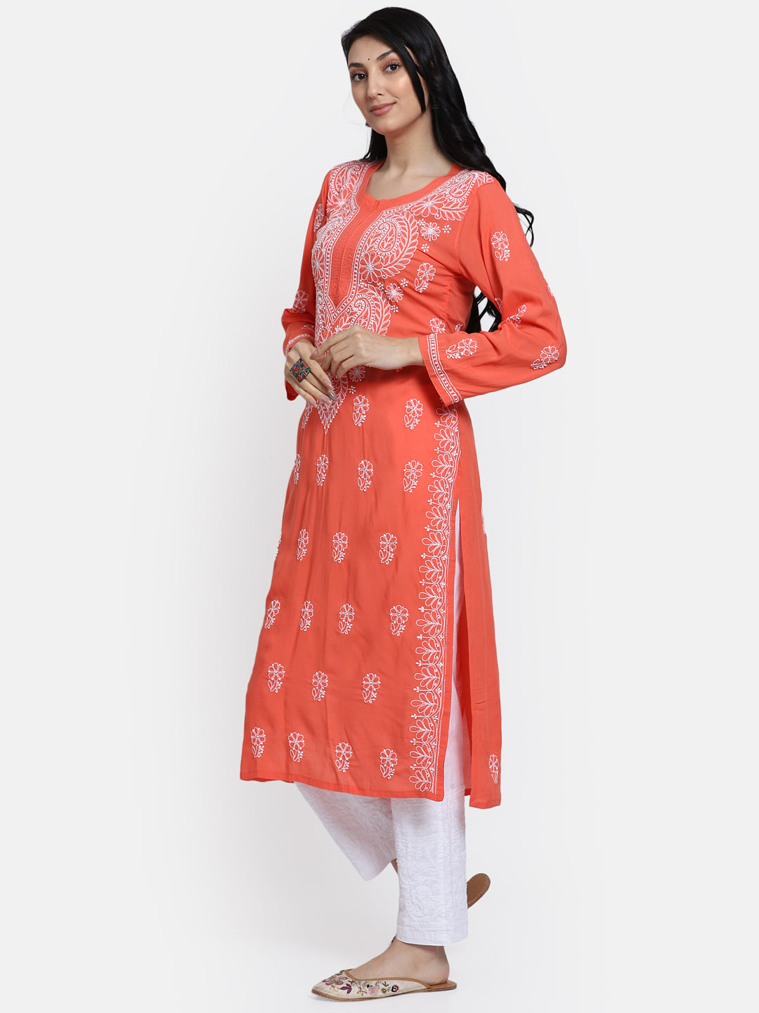 Hand Embroidered Chikankari Modal Straight Kurta- PC3490