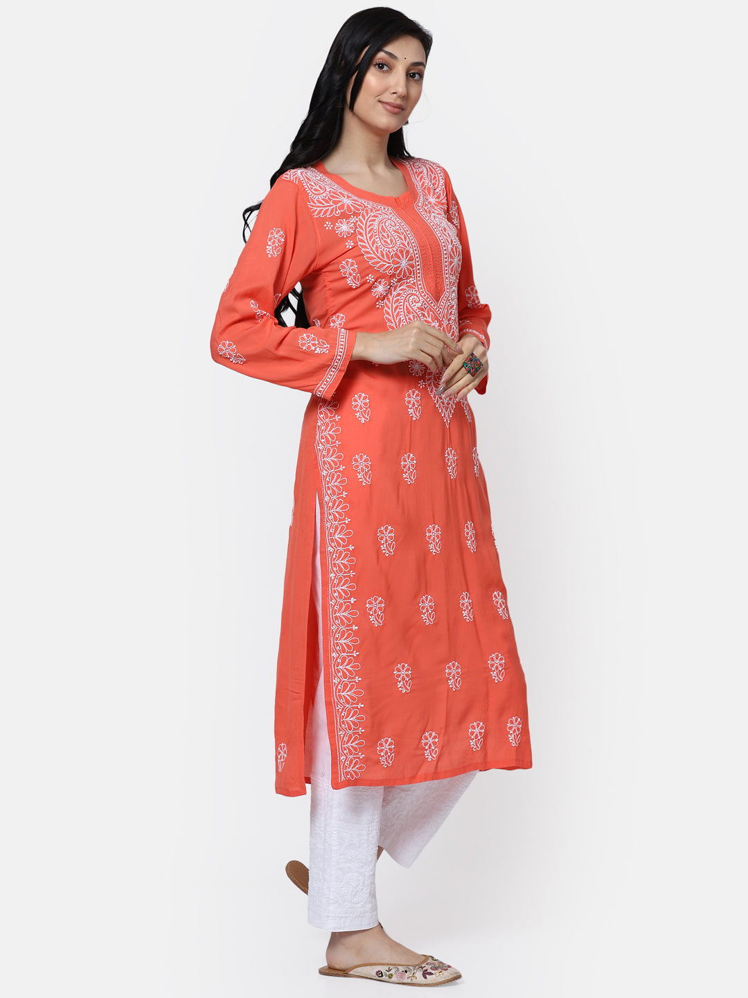 Hand Embroidered Chikankari Modal Straight Kurta- PC3490