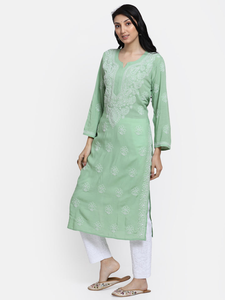 Hand Embroidered Chikankari Modal Straight Kurta- PC3490